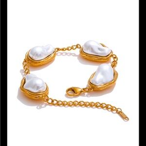Gold and White Pearl-Inspired Bracelet